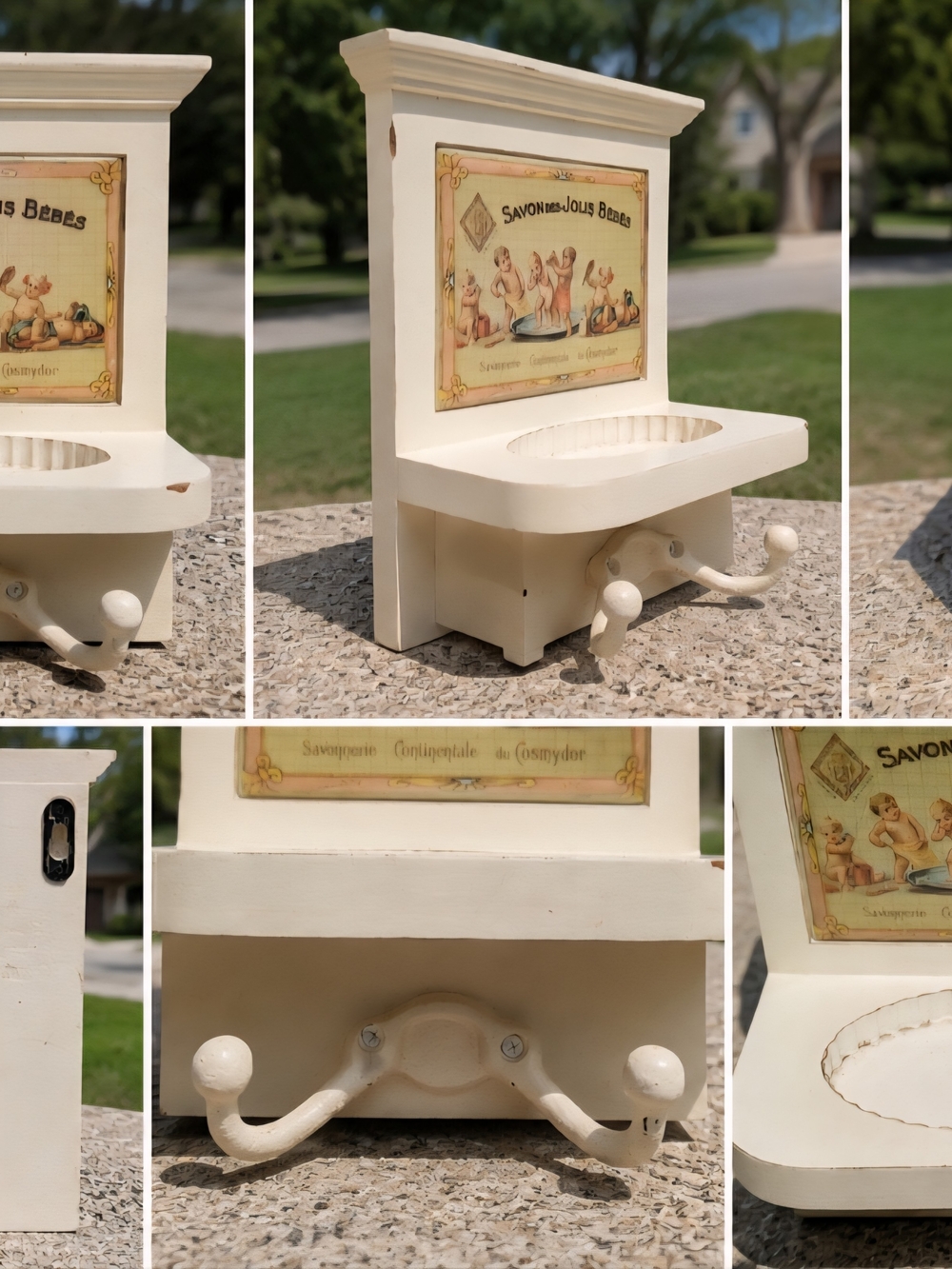 Antique Vintage-Style Cream Wall Soap Holder with Hook